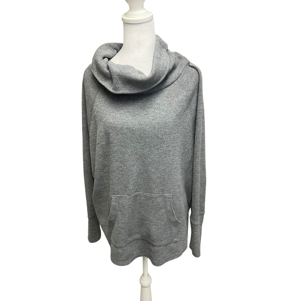 Caslon Sweatshirt Womens Cowl Neck Waffle Knit Gray Pocket Sz L Casual Cozy Top